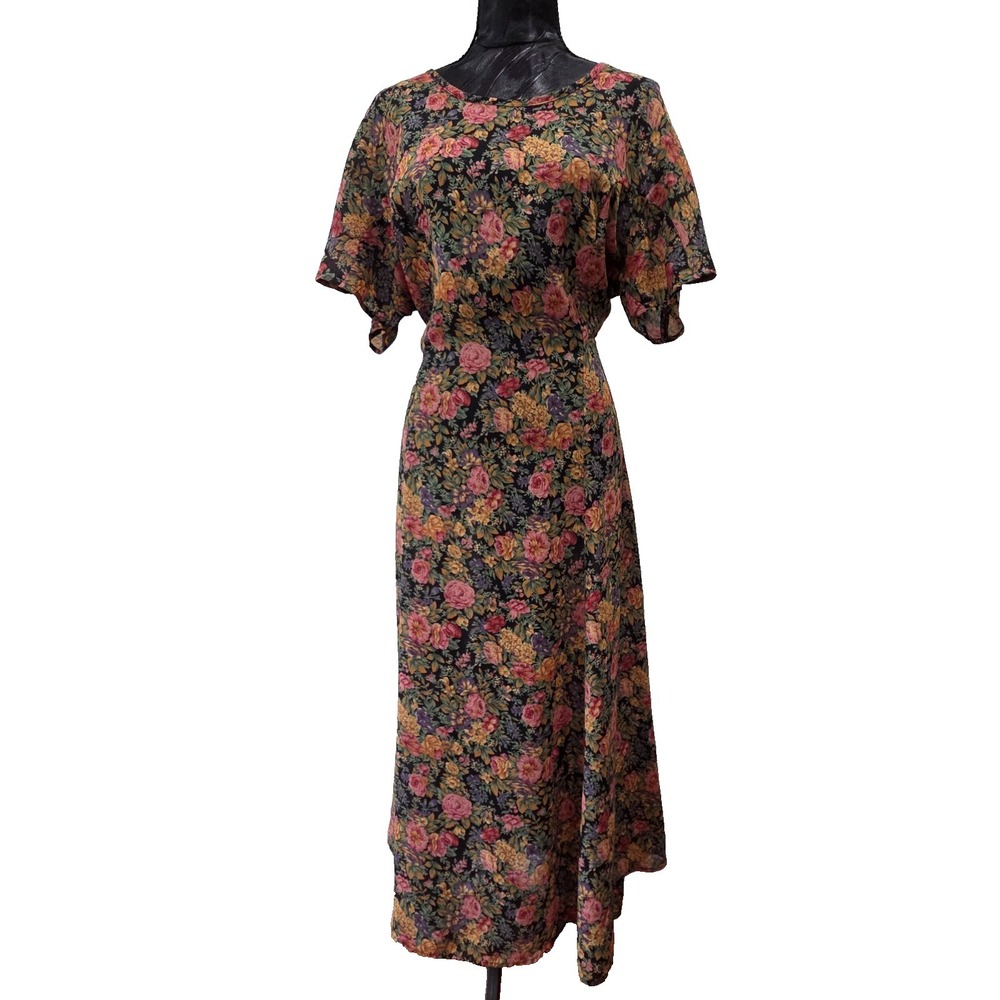 Casual Corner Vintage 90's Black Floral Grunge Goth Witchy Dark Academia Sz 10